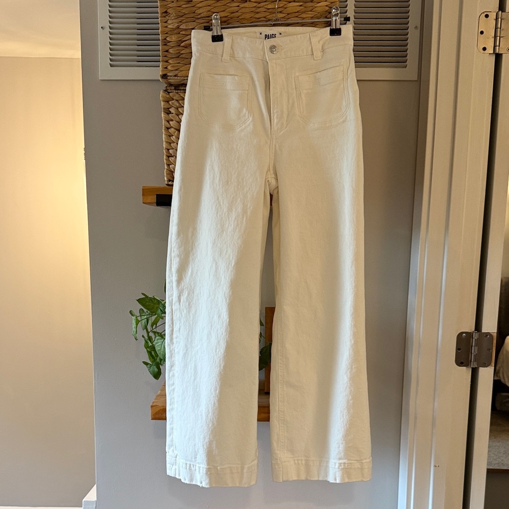 PAIGE Harper High Waist Wide Leg Ankle Pant in Ecru